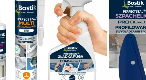 Zestaw produktów Bostik do uszczelniania: biały uszczelniacz hybrydowy, preparat do wygładzania fug i szpachelka. Idealne do tego, jak uszczelniać silikonem.