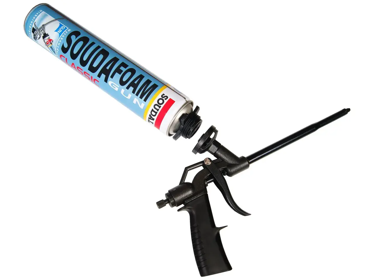 Pistolet do piany pistoletowej Soudal Classic Gun, gotowy do użycia.