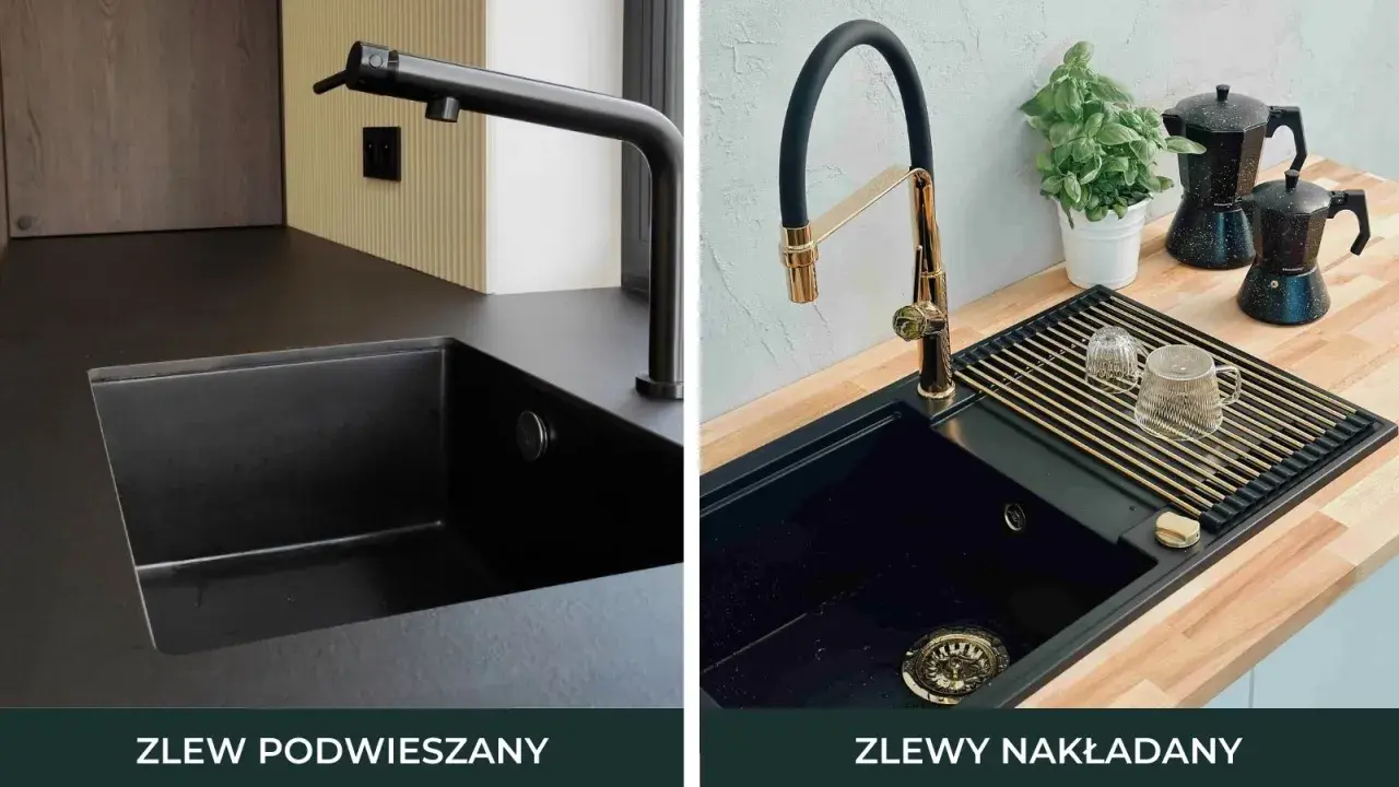 Dwa rodzaje czarnych zlewów kuchennych: podwieszany i nakładany. Dowiedz się, jak wyciąć dziurę w blacie na zlew.