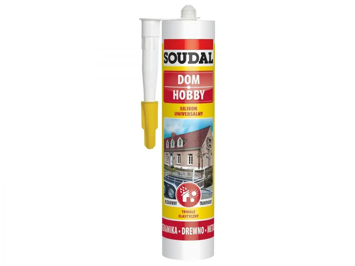 Soudal Dom Hobby: silikon uniwersalny bezbarwny do uszczelniania domu, ogrodu i warsztatu. Trwały i elastyczny.