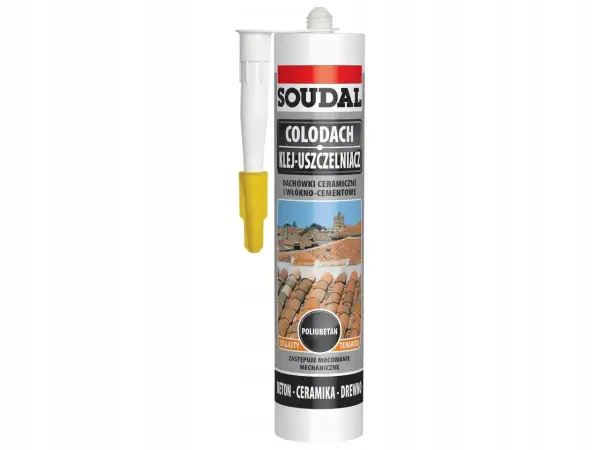 Klej budowlany Soudal Colodach do dachówek ceramicznych i włókno-cementowych. Zastępuje mocowanie mechaniczne.